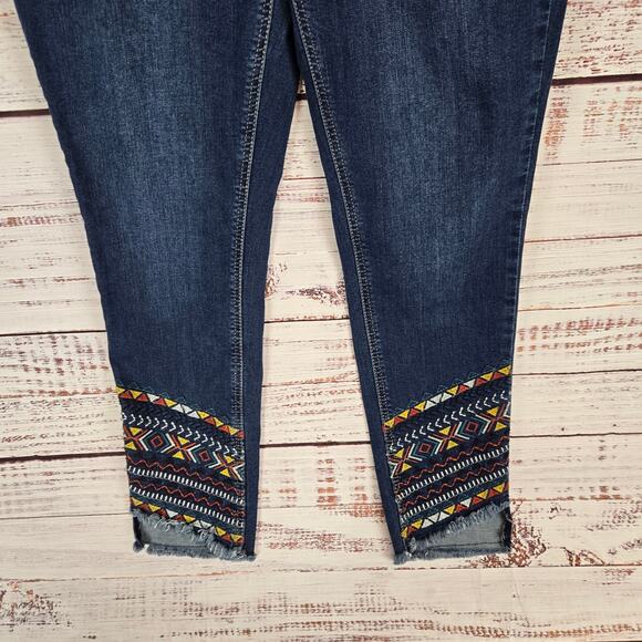 Earl Women's Skinny Ankle Embroidered Crop Jeans Size 10 Tapered Raw Hem - Picture 5 of 11